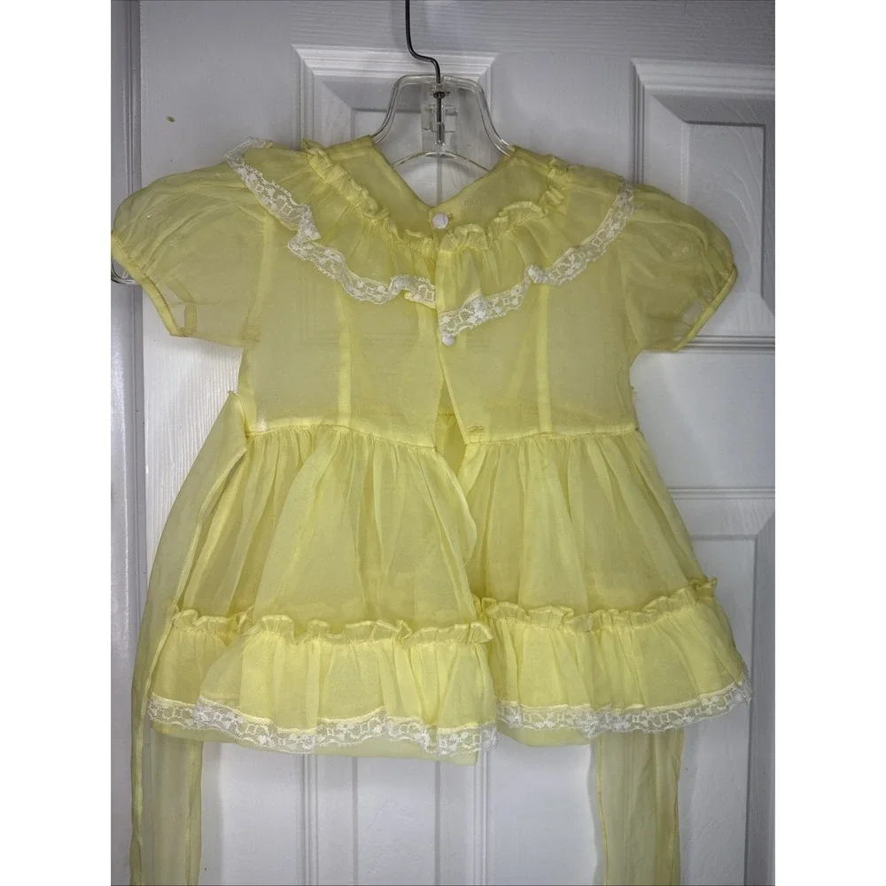 Vintage Toddler Girls‎ Yellow Sheer Dress Lace Ruffle 18-24M 2T Easter Party